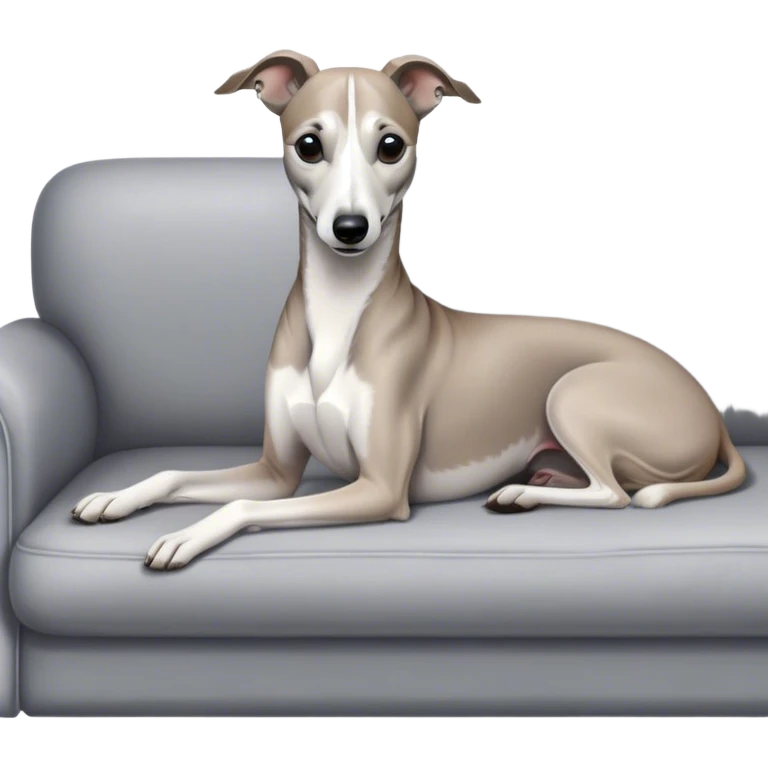 Un Lévrier￼ whippet blanc et gris dans un canapé emoji