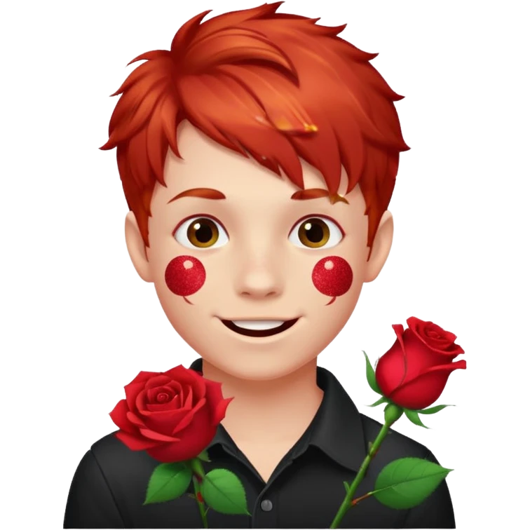 red glitter naughty-looking boy with a rose in his mouth emoji
