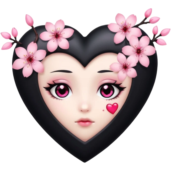goth sakura heart, black heart with pink cherry blossom petals, cute and dramatic emoji