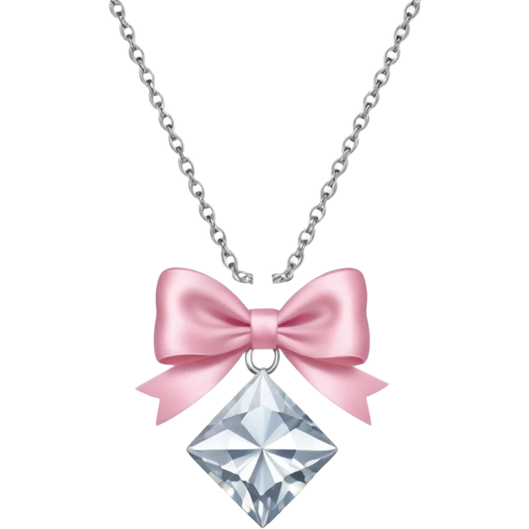 Silver diamond necklace with a pink bow emoji
