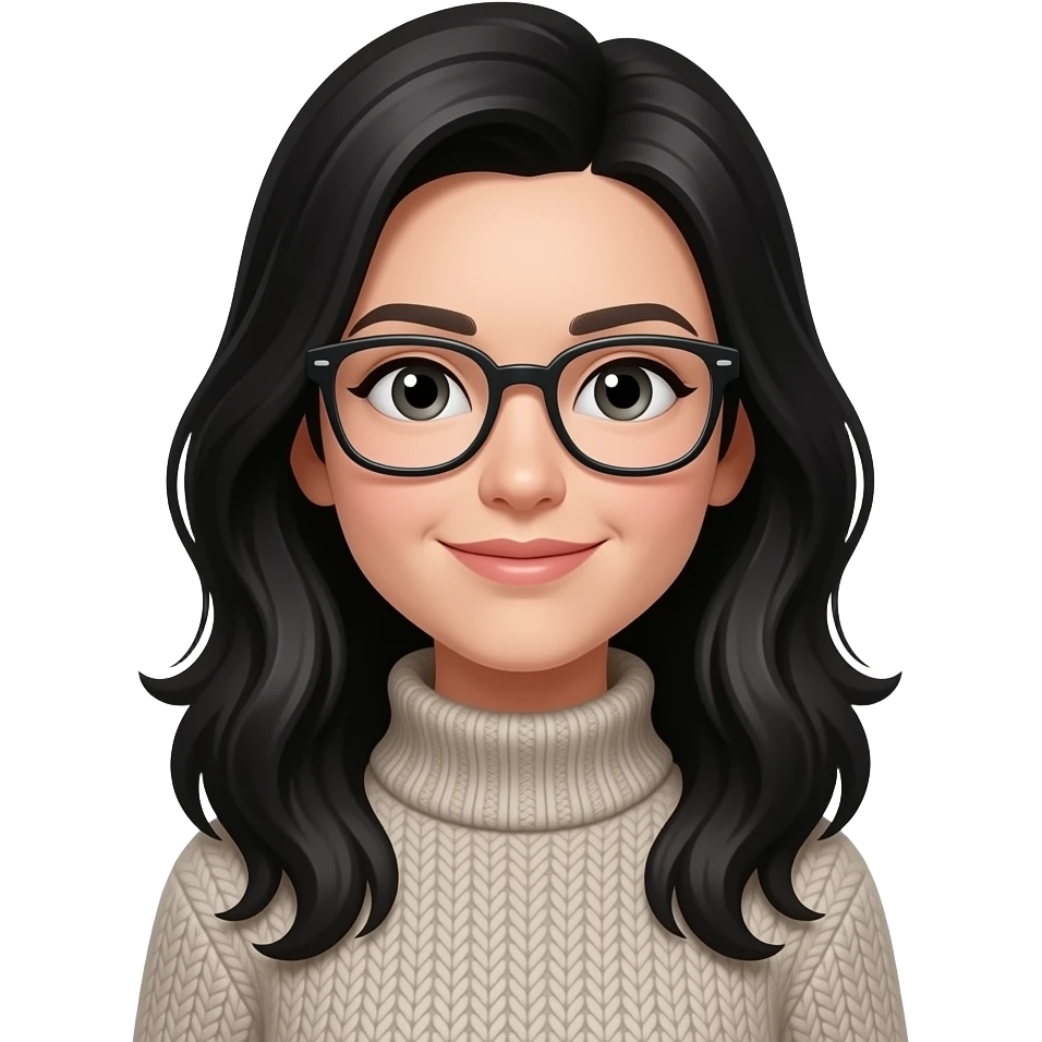 Black hair woman with a sweater and glasses emoji