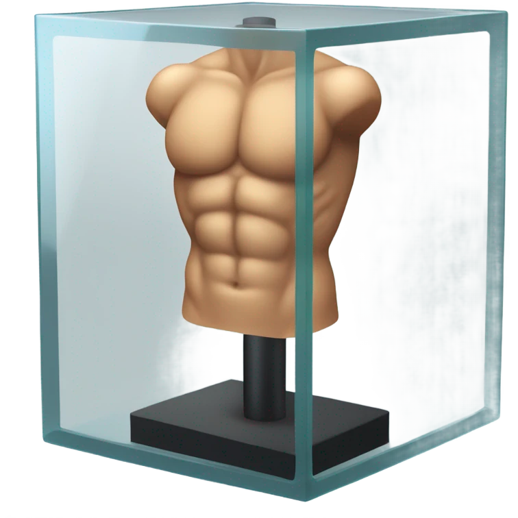 male abs inside a glass cube on a stand isometric view emoji