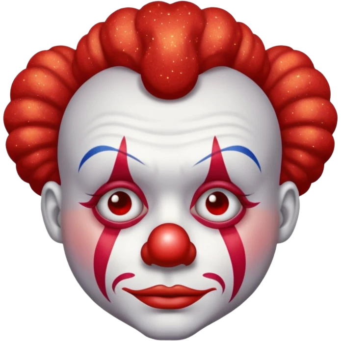 red glitter clown with the sad facial expression emoji