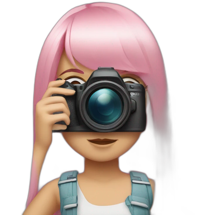 eurasian girl with long, straight pink hair and fringe holding camera emoji