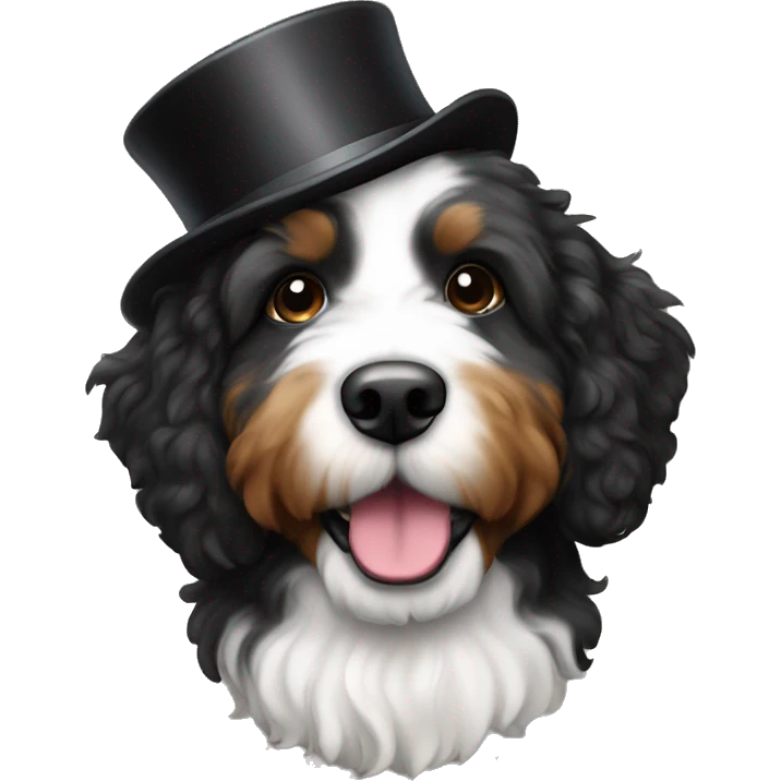 Bernedoodle with top hat emoji