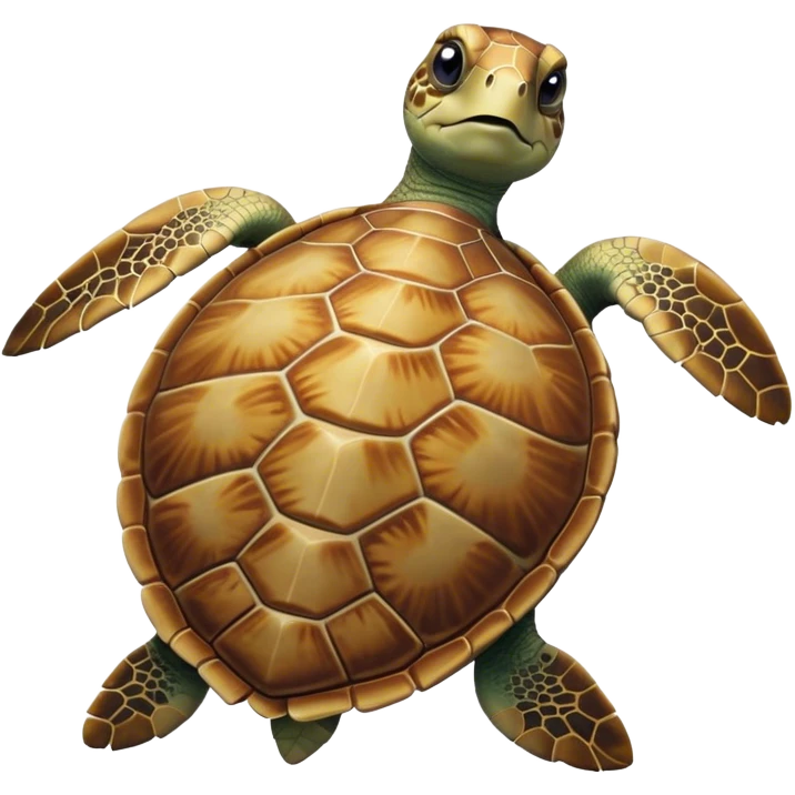 Cinematic Realistic Noble Sea Turtle Portrait Emoji, Poised and dignified, with a robust, time-worn shell intricately patterned in earthy tones and a weathered, wise face with deep, observant eyes, rendered with lifelike texture and natural, diffused light; high shine, intelligent and serene, styled with an air of oceanic majesty, focused and attentive, soft glowing outline, capturing the essence of a watchful and confident sea turtle that appears to glide out of the screen with timeless authority! emoji