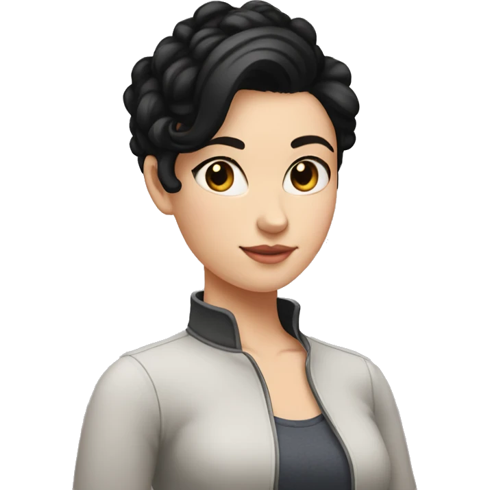 white girl with short black hair up to her neck with a heart in her hand emoji