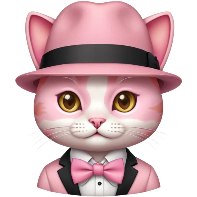 cute pink cat mafia boss with fedora hat and bow tie emoji