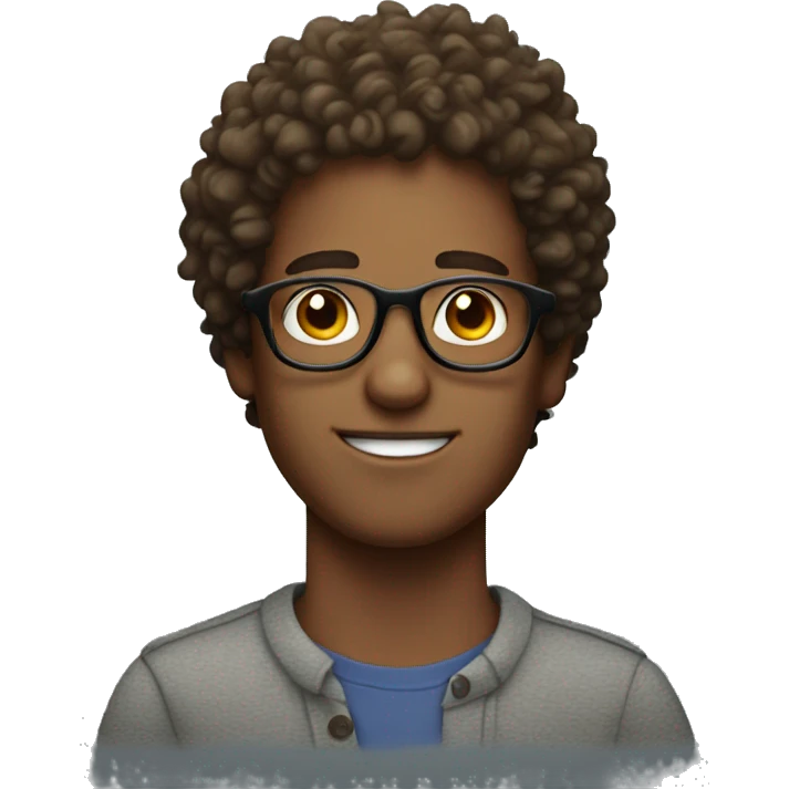 A guy with rectangle glasses and curly hair with freckles emoji