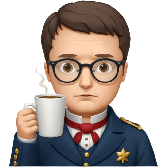 napoleon with glasses holding coffee cup emoji