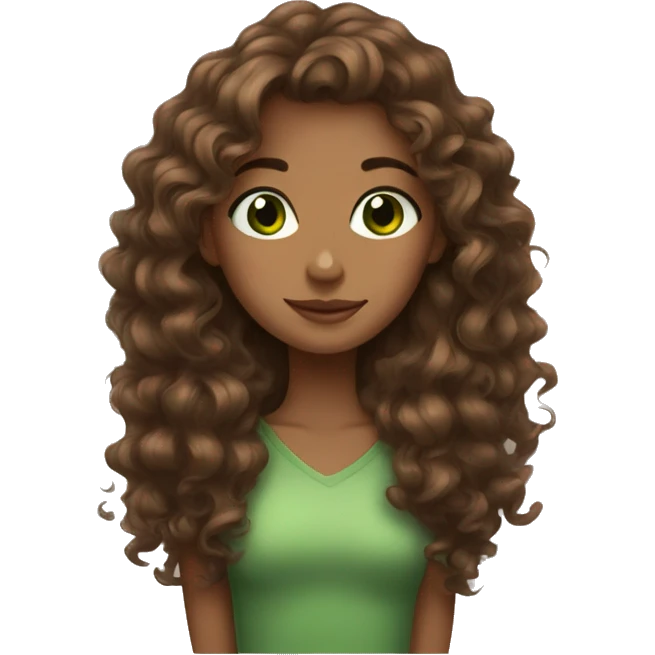 brown curl hair girl, brown girl, green eyes, hugs emoji
