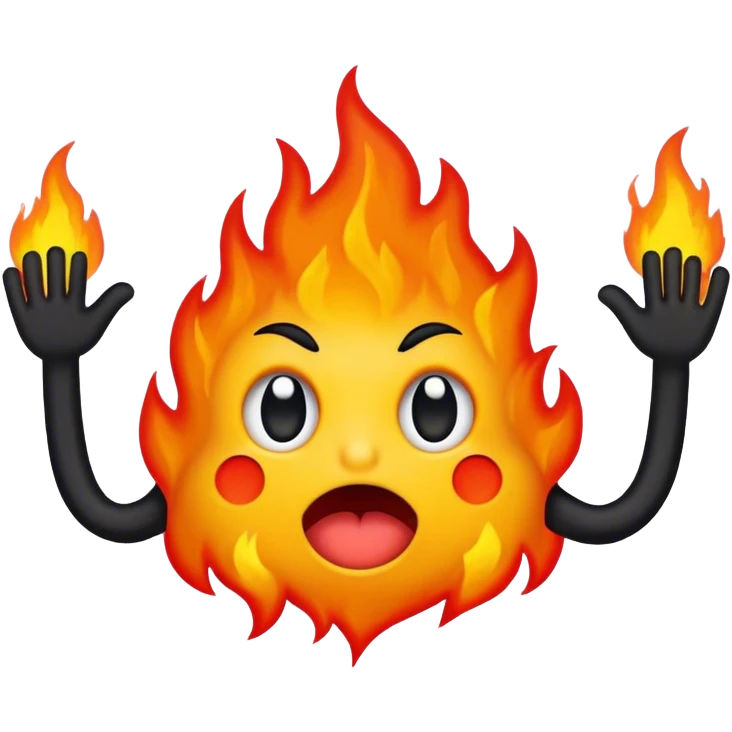 A fire with eyes in a mouth and black arms and legs emoji