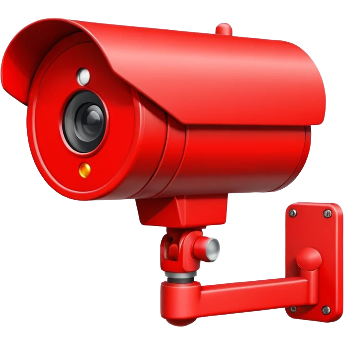 Minimalist emoji-style sticker of a CCTV camera with a glowing red record light, facing forward. Flat icon, grayscale with small red accent.
 emoji