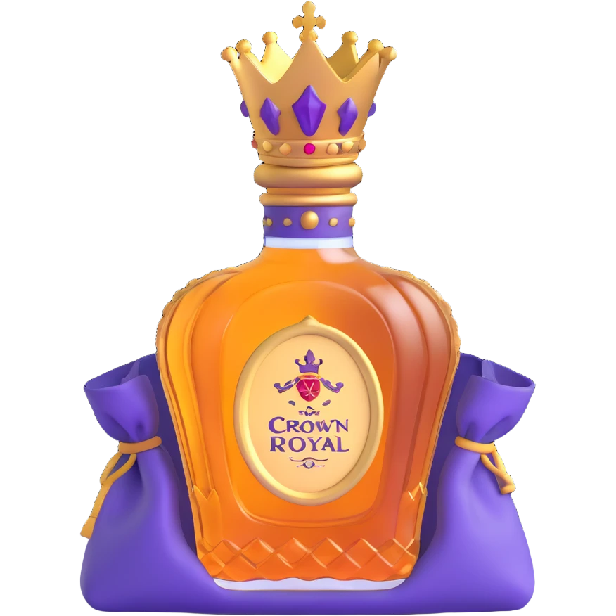 Crown Royal whisky bottle with purple bag and gold crown emoji