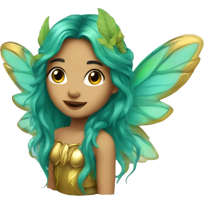Beautiful, leaf, fairy, gold, turqoise, green, long hair, big wings emoji