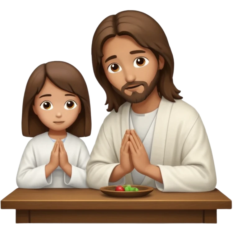 jesus en la mesa orando con una adolescente emoji