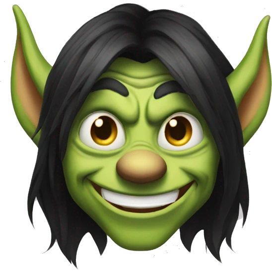 goblin dark long dark hair goofy smile emoji