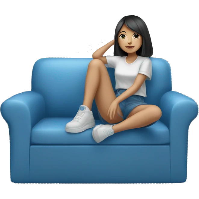 Blue colour 🛋️ sofa and asian girl 👧🏻 is chilling on there emoji