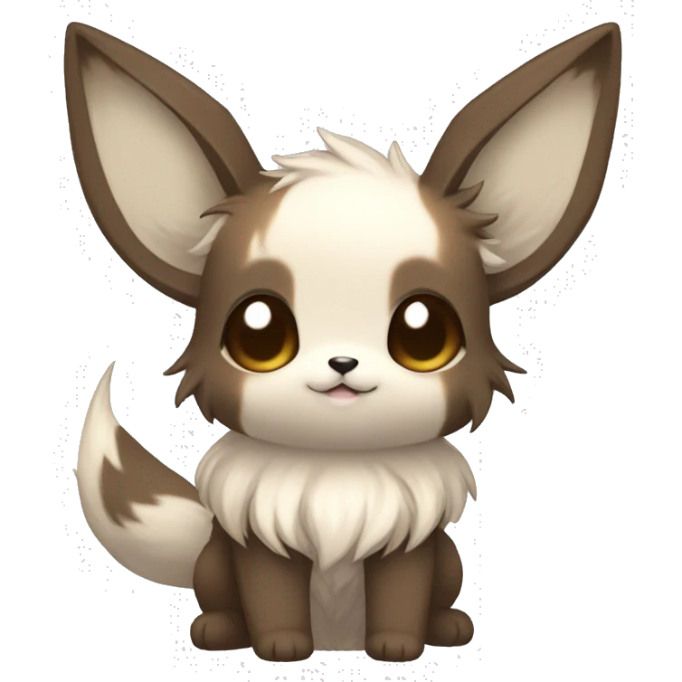 Kawaii Pale Eevee with dark brown long emo hair covering her eyes Full Body emoji