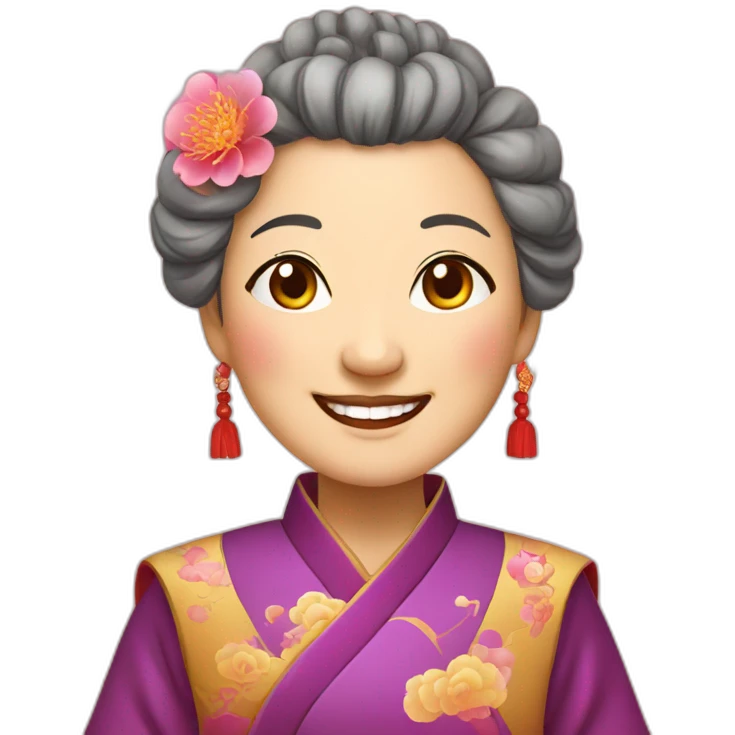 Chinese senior lady with nice smile dressed Chinese traditionaltradition Chinese emoji