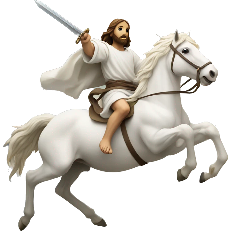 Jesus riding a flying white horse with a sword in hand emoji