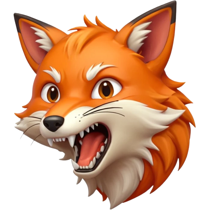 Angry Fox mouth open, scary teeth, side view emoji