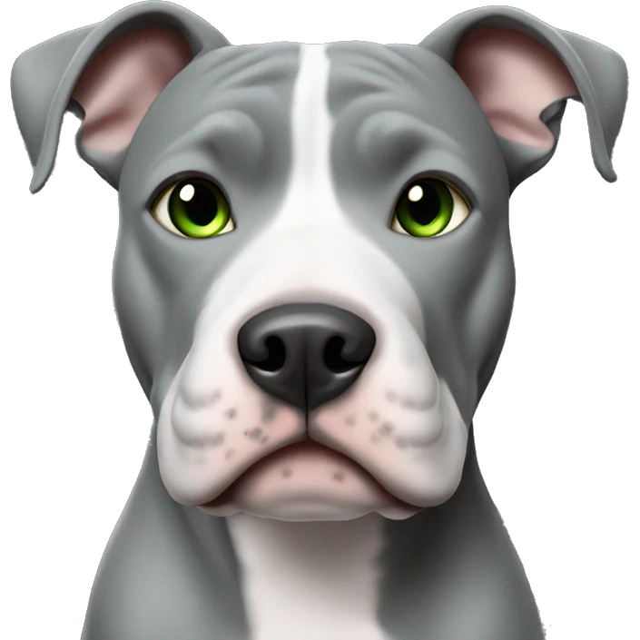 Gray pitbull with white face with green gray eyes  emoji