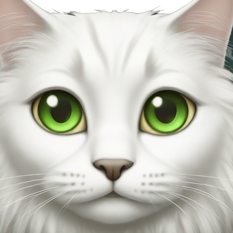 A white longhair cat, with green eyes emoji