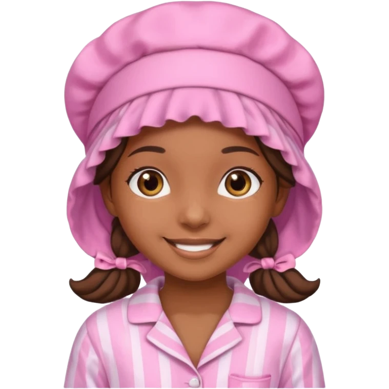 a brown skin girl with a pink bonnet and pajamas emoji