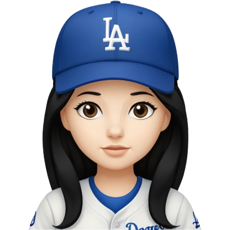 Can you make an emoji of a girl with fair skin with black long hair wearing an LA dodger hat emoji
