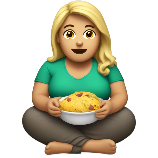 Slightly fat mexican woman eating with Blond hair  emoji