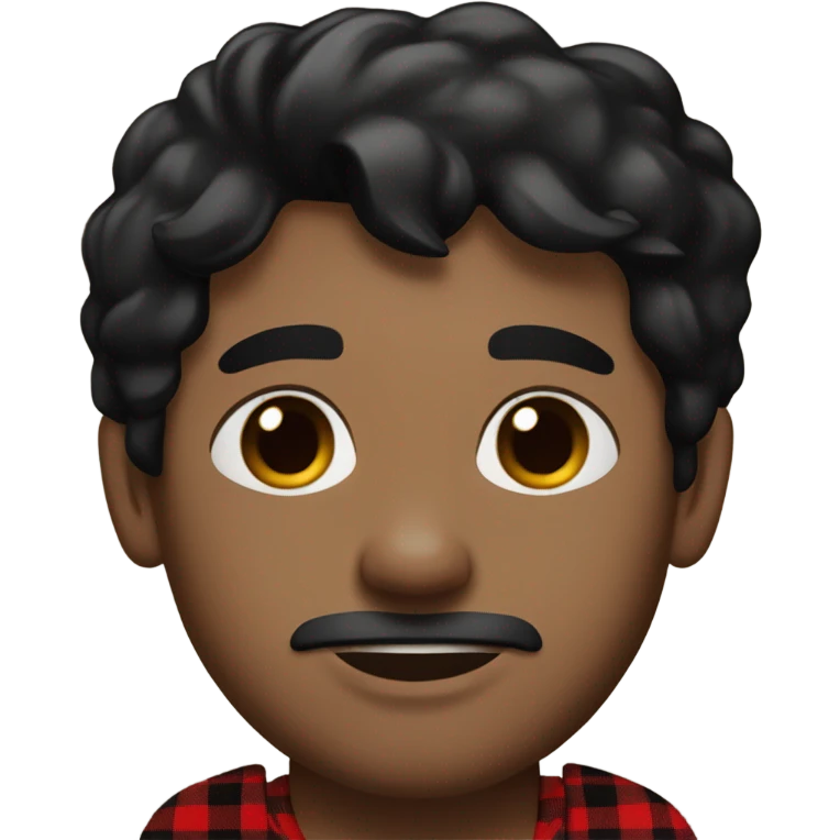  Man with black hair, beige skin and brown eyes wearing red and black buffalo plaid pjs emoji