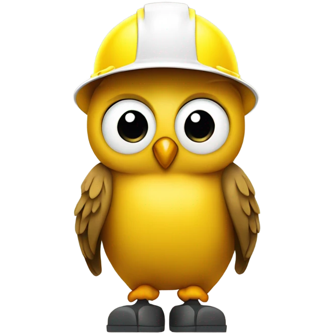 yellow owl with work boots and construction hard hat emoji