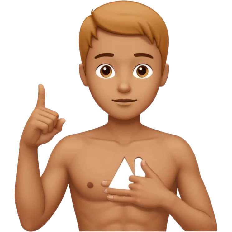 cartoon-style human character pointing directly at their own chest with a clear 'me' expression, finger firmly touching the chest, very clear and direct pose, clean white background emoji