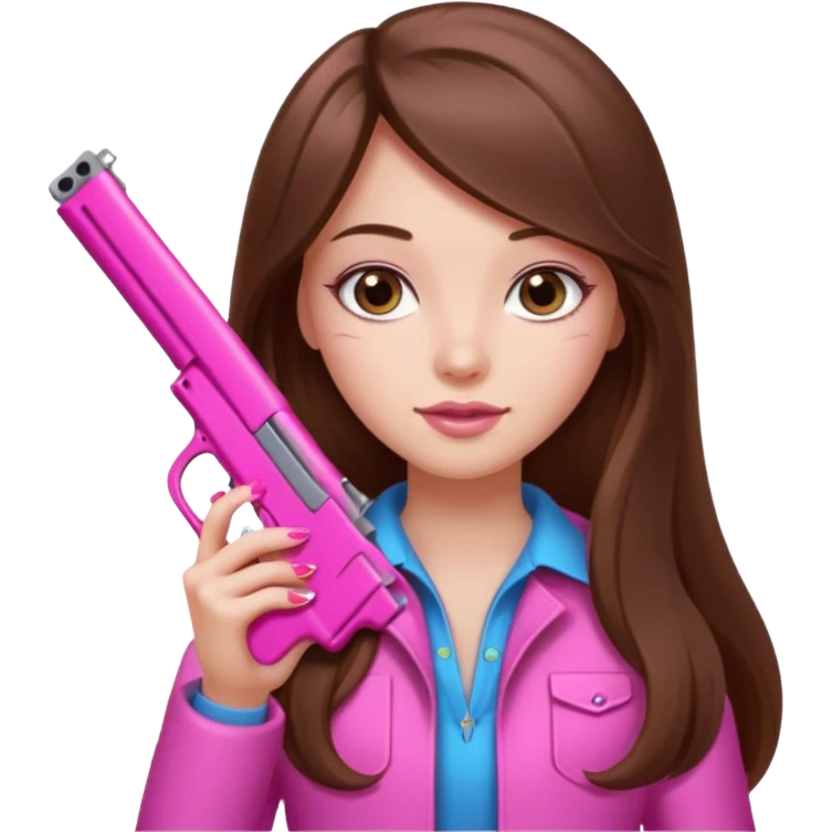 Long hair brown Girl hand pink nails holding pink gun better emoji