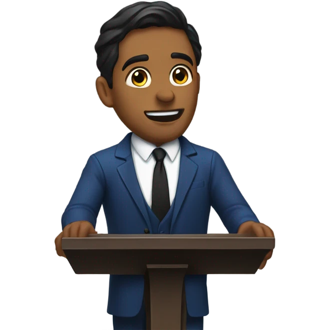 A man with dark hair and blue suit with black tie preaching behind pulpit emoji