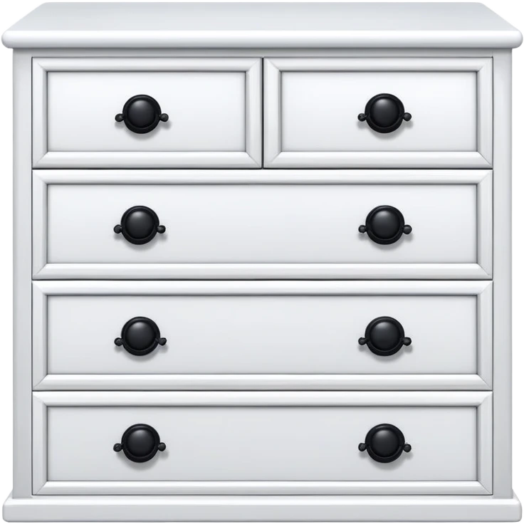 detailed white chest with 6 drawers, each with one small black knob, stacked neatly, realistic depth emoji