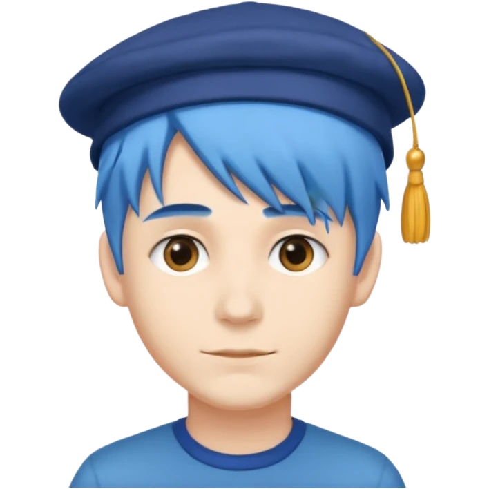 male, blue hair, hat emoji