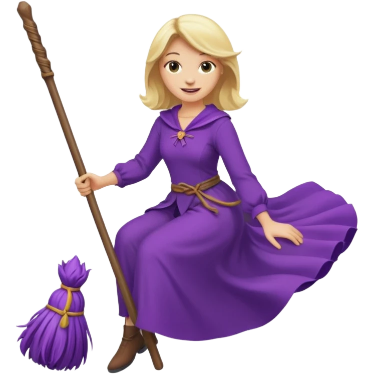 אשה בלונדינית רוכבת על מקל  של מטאטא סגול emoji