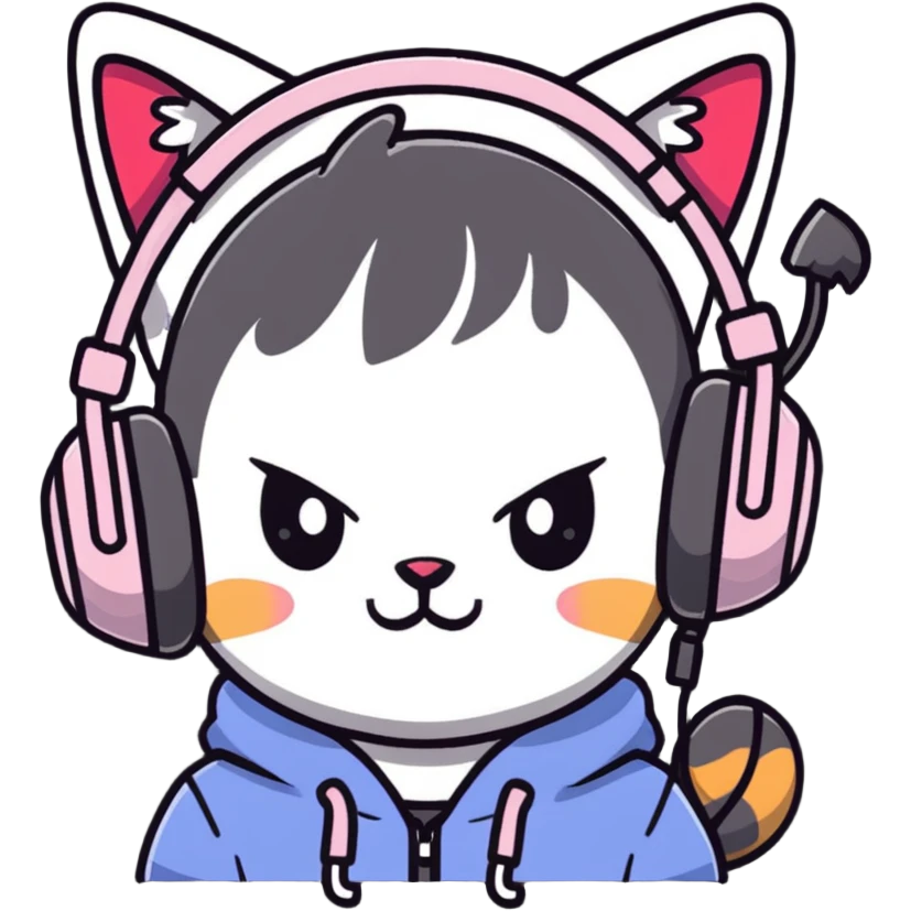 Cute anime style Japanese girl wearing colorful cat ear headphones emoji