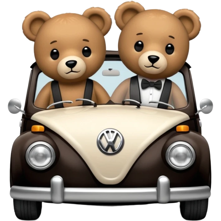Two teddy bears in black Volkswagen  emoji