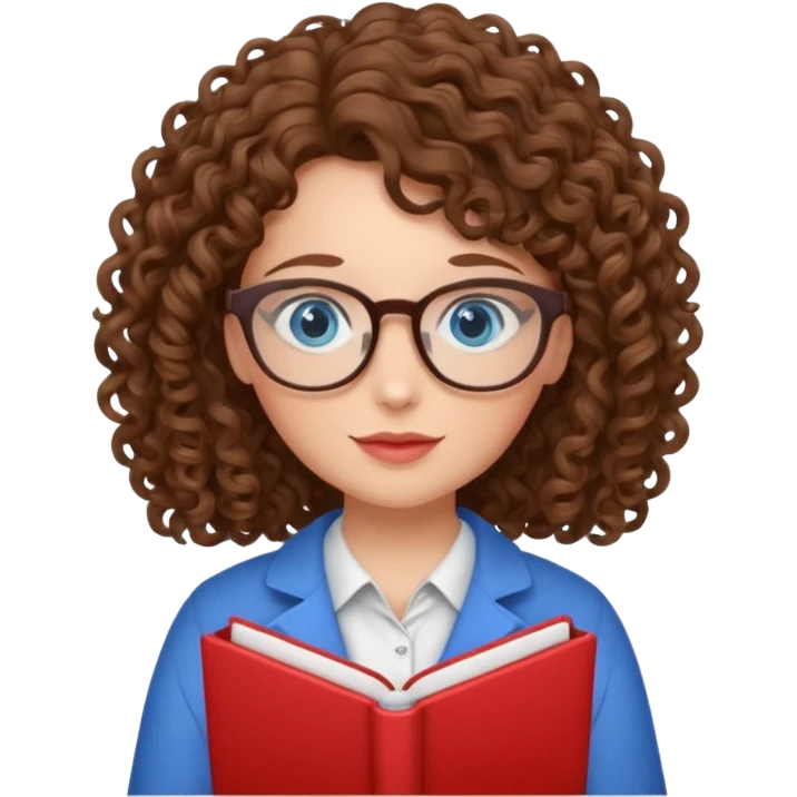 teacher blue eyes glasses curly brown hair long kind valentine hdeart emoji