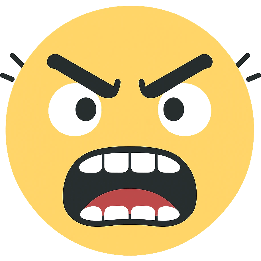 Make the emoji have basic, classic emoji eyes as simple black dots, keep the eye twitching in rage, preserve the yellow head and transparent background. The style should resemble classic yellow emoji style with simple black dot eyes and expressive rage twitching. emoji