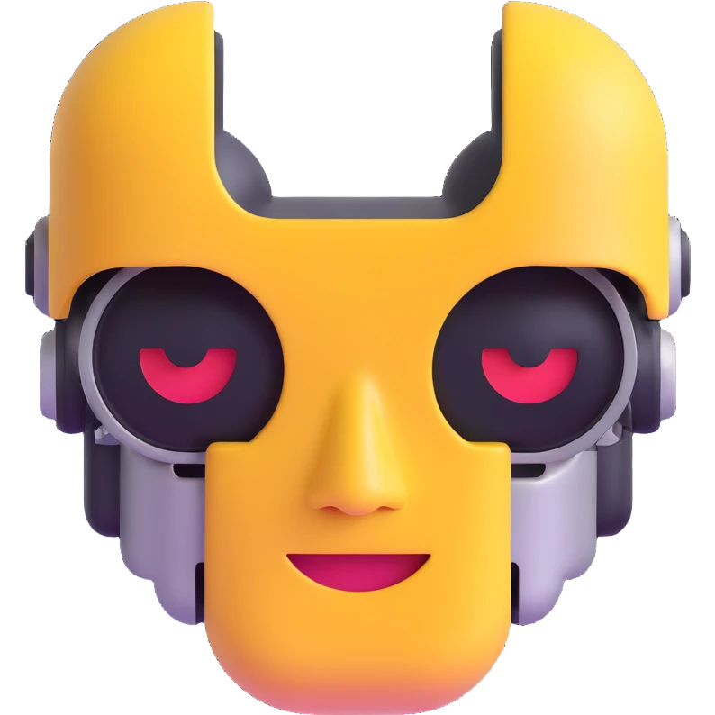 half emoji face, half robot face, split down the middle, vibrant and expressive emoji