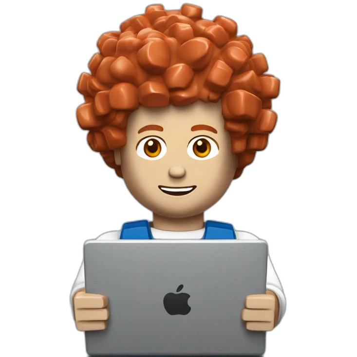 lego man with red curly lego hair, holding a laptop emoji