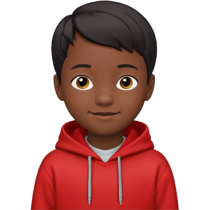 niño de 7 años, con pelo y piel negra. sudadera roja, pelo muy corto  emoji