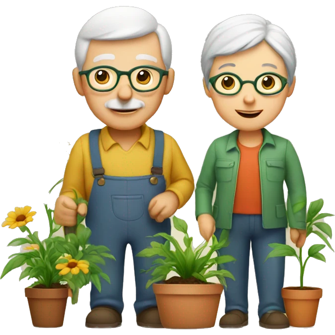 grandparents gardeners with plants emoji