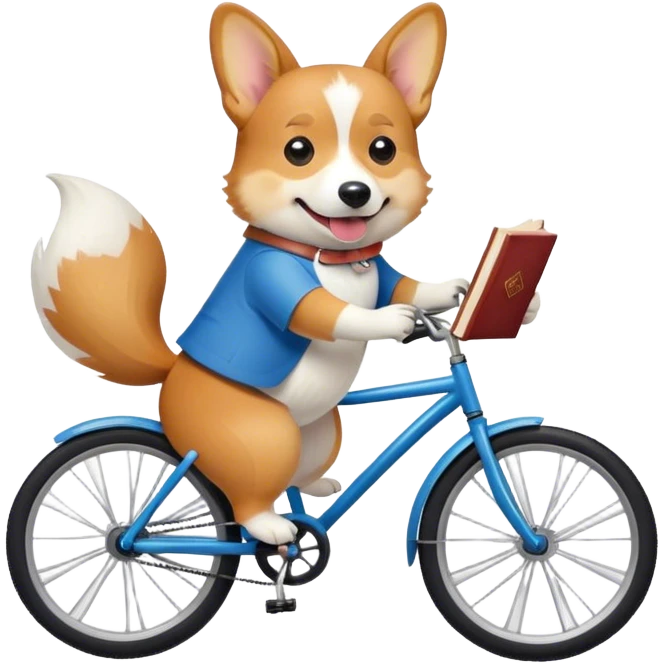 Corgi on a bicycle reading emoji