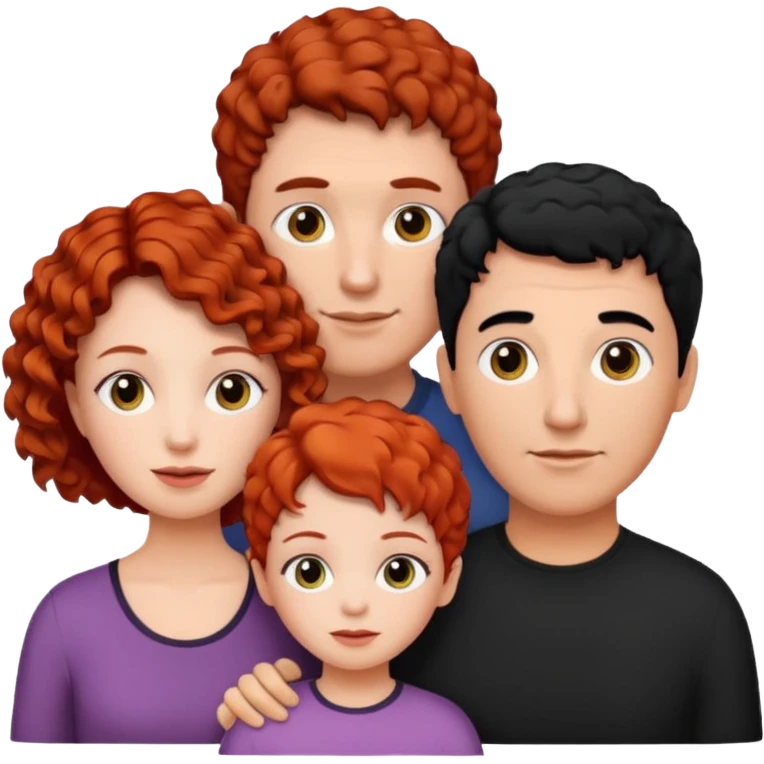 a family of three, all three white: the mother with short, curly red hair, the father with black hair, and the daughter with black hair. emoji