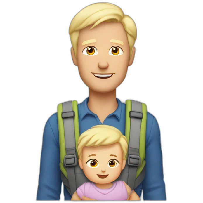 Older blonde man wearing a baby in a baby carrier with broad shoulders and short scruffy hair and babies head just visible emoji